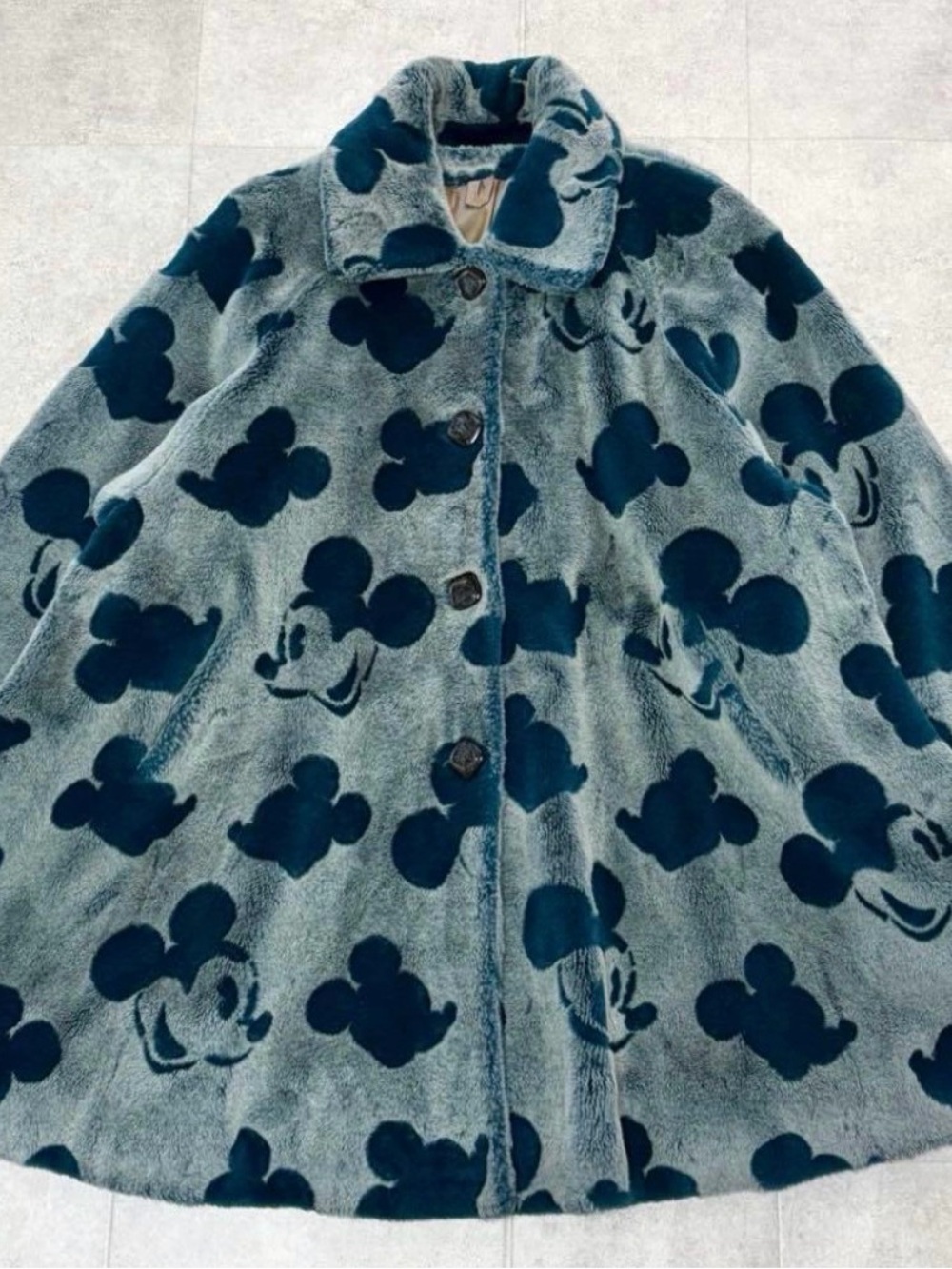 Vintage Disney Apparence PARIS Teal and Dark Blue Faux Fur Mickey coat